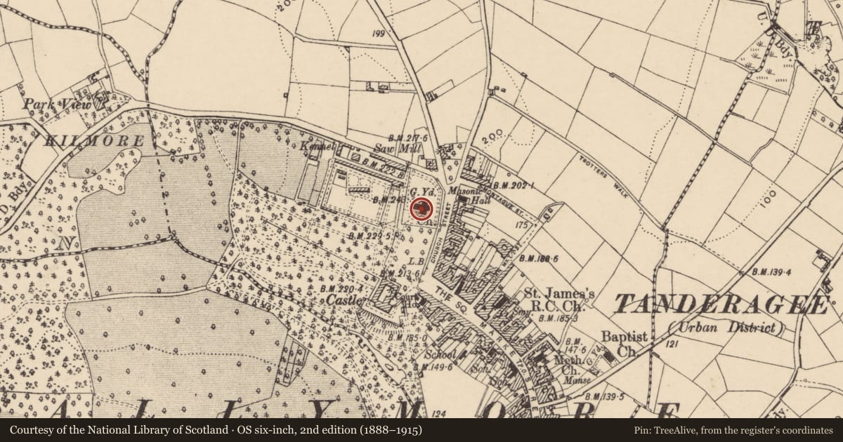 Ordnance Survey six-inch map, 2nd edition (1888–1915) covering the location of St. Mark'S Church, Armagh City, Banbridge and Craigavon, with a pin at the register's coordinates