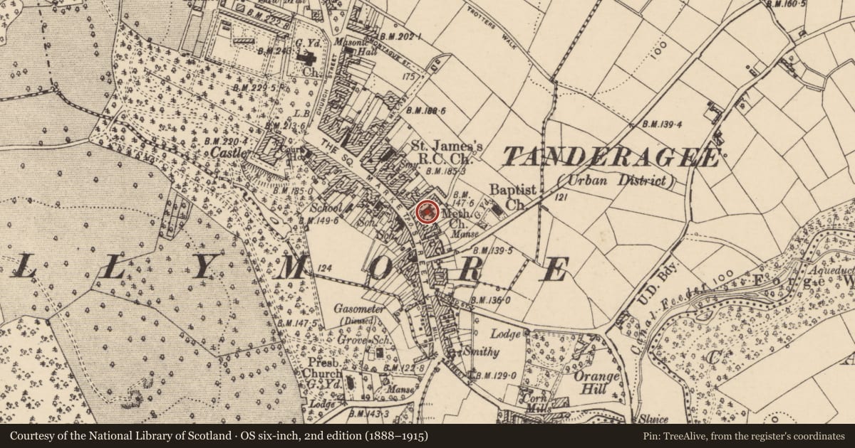 Ordnance Survey six-inch map, 2nd edition (1888–1915) covering the location of Methodist Church, Armagh City, Banbridge and Craigavon, with a pin at the register's coordinates