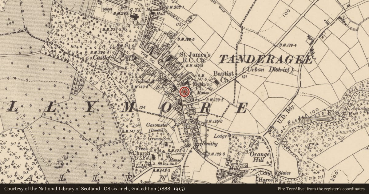 Ordnance Survey six-inch map, 2nd edition (1888–1915) covering the location of 92 Market St., Armagh City, Banbridge and Craigavon, with a pin at the register's coordinates