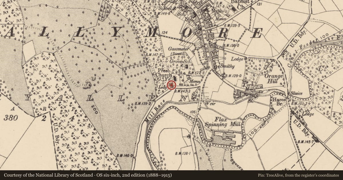 Ordnance Survey six-inch map, 2nd edition (1888–1915) covering the location of Gate Lodge, Armagh City, Banbridge and Craigavon, with a pin at the register's coordinates