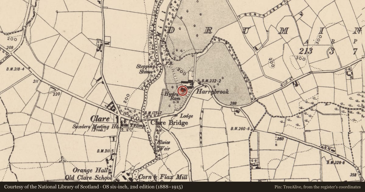 Ordnance Survey six-inch map, 2nd edition (1888–1915) covering the location of Harrybrook House, Armagh City, Banbridge and Craigavon, with a pin at the register's coordinates