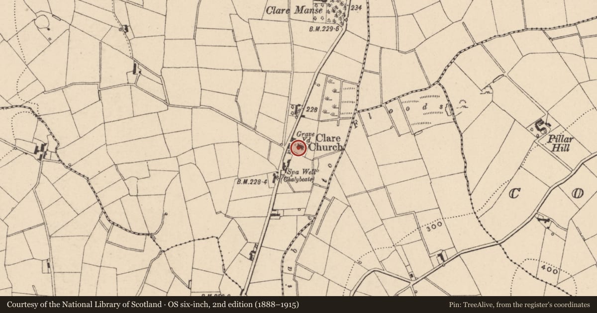 Ordnance Survey six-inch map, 2nd edition (1888–1915) covering the location of Clare Church And Meeting Houses, Armagh City, Banbridge and Craigavon, with a pin at the register's coordinates