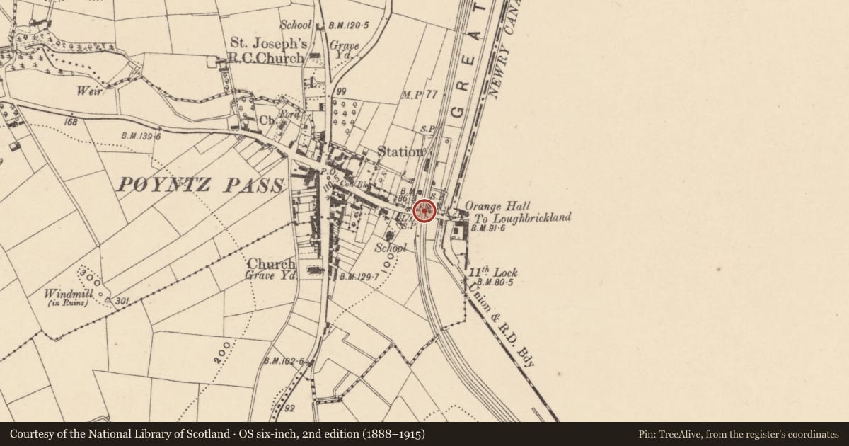 Ordnance Survey six-inch map, 2nd edition (1888–1915) covering the location of Signal box, Brannock, Armagh City, Banbridge and Craigavon, with a pin at the register's coordinates