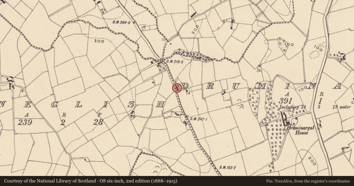 Ordnance Survey six-inch map, 2nd edition (1888–1915) covering the location of 61 Acton Road, Druminargal, Armagh City, Banbridge and Craigavon, with a pin at the register's coordinates