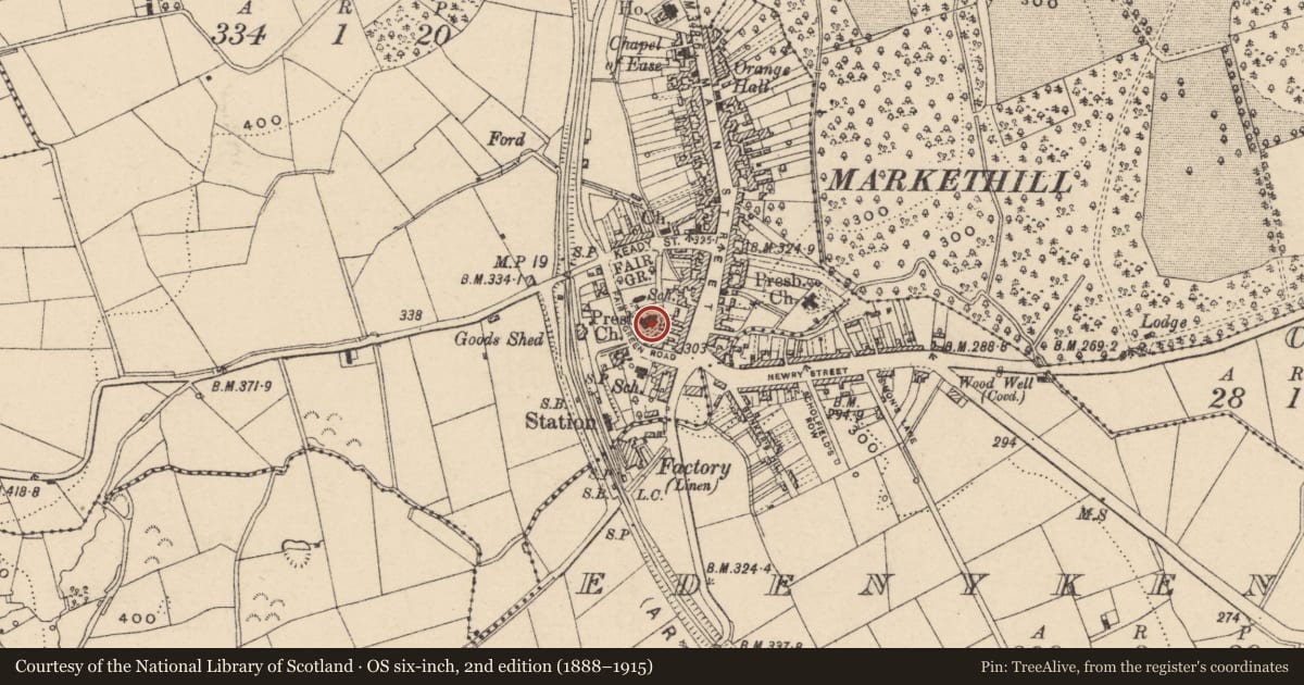 Ordnance Survey six-inch map, 2nd edition (1888–1915) covering the location of First Presbyterian Church, Armagh City, Banbridge and Craigavon, with a pin at the register's coordinates