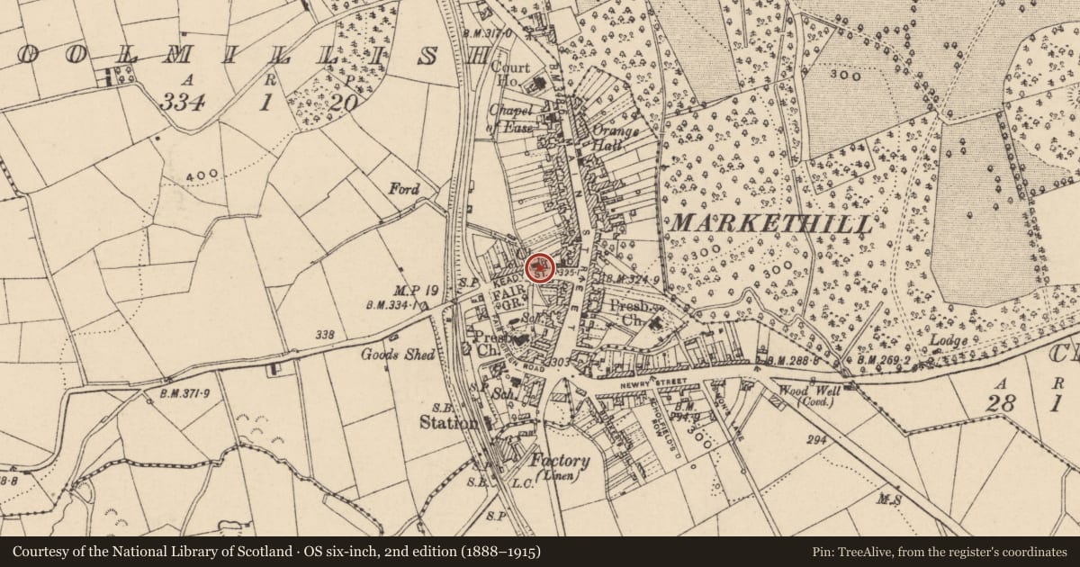 Ordnance Survey six-inch map, 2nd edition (1888–1915) covering the location of Methodist Church, Armagh City, Banbridge and Craigavon, with a pin at the register's coordinates