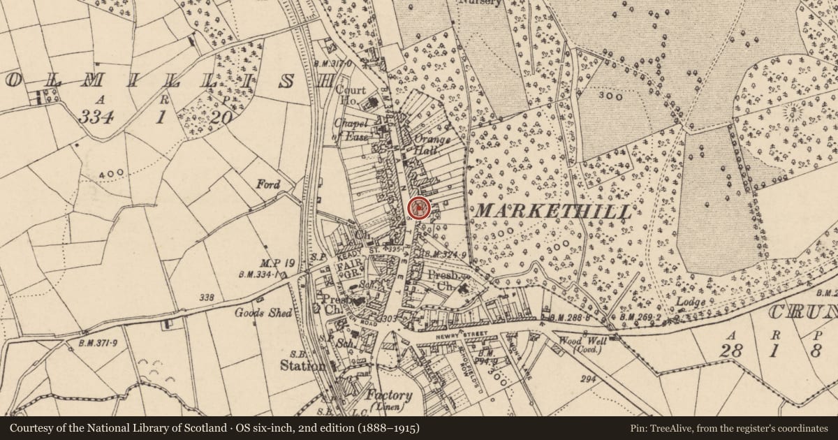 Ordnance Survey six-inch map, 2nd edition (1888–1915) covering the location of 54 Main St., Armagh City, Banbridge and Craigavon, with a pin at the register's coordinates