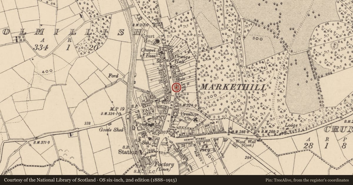 Ordnance Survey six-inch map, 2nd edition (1888–1915) covering the location of 56 Main St., Armagh City, Banbridge and Craigavon, with a pin at the register's coordinates