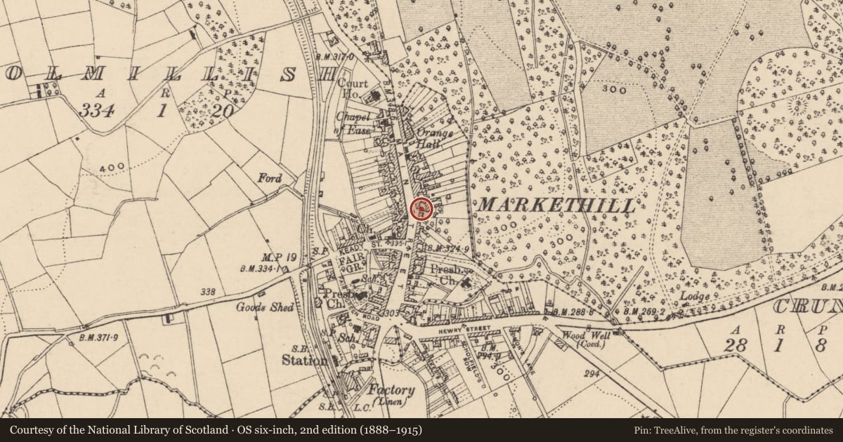 Ordnance Survey six-inch map, 2nd edition (1888–1915) covering the location of 58 Main St., Armagh City, Banbridge and Craigavon, with a pin at the register's coordinates
