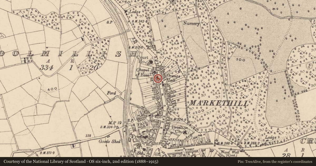Ordnance Survey six-inch map, 2nd edition (1888–1915) covering the location of 23 Main St., Armagh City, Banbridge and Craigavon, with a pin at the register's coordinates