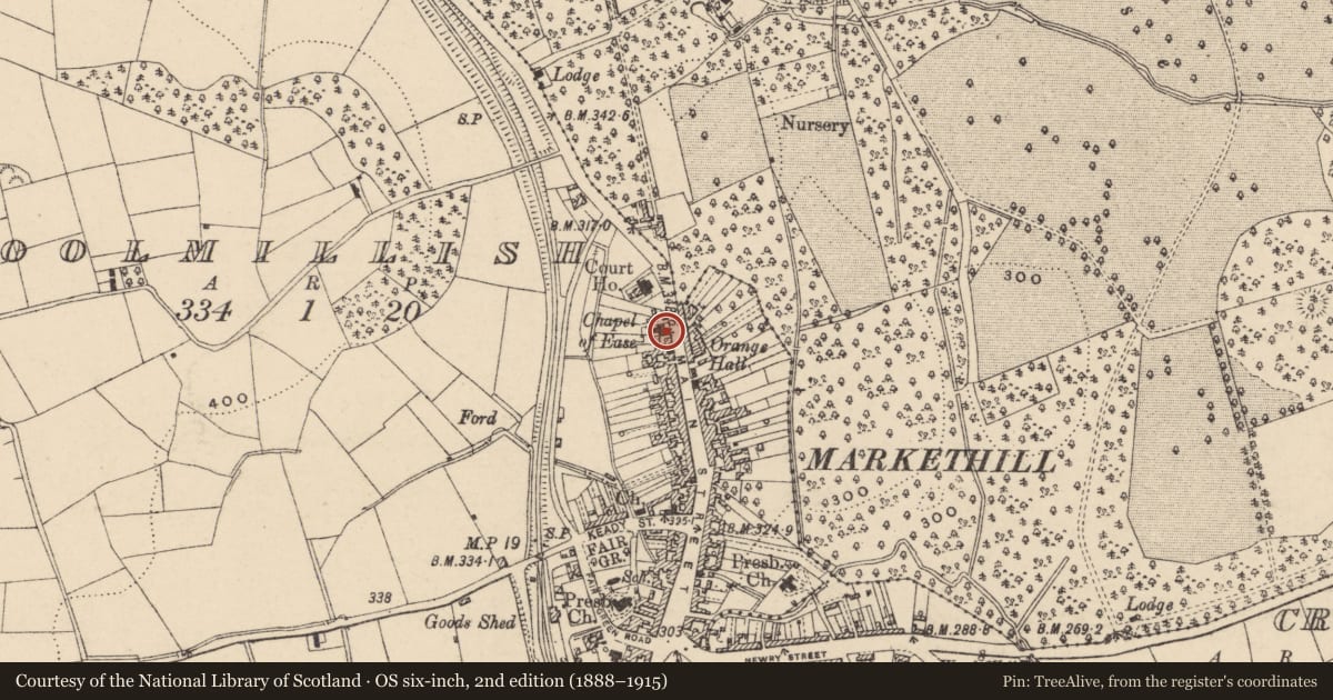 Ordnance Survey six-inch map, 2nd edition (1888–1915) covering the location of Chapel Of Ease, Armagh City, Banbridge and Craigavon, with a pin at the register's coordinates