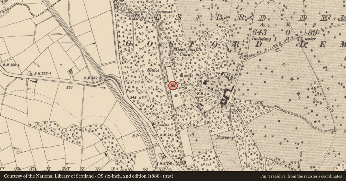 Ordnance Survey six-inch map, 2nd edition (1888–1915) covering the location of Entrance Gateway, Armagh City, Banbridge and Craigavon, with a pin at the register's coordinates
