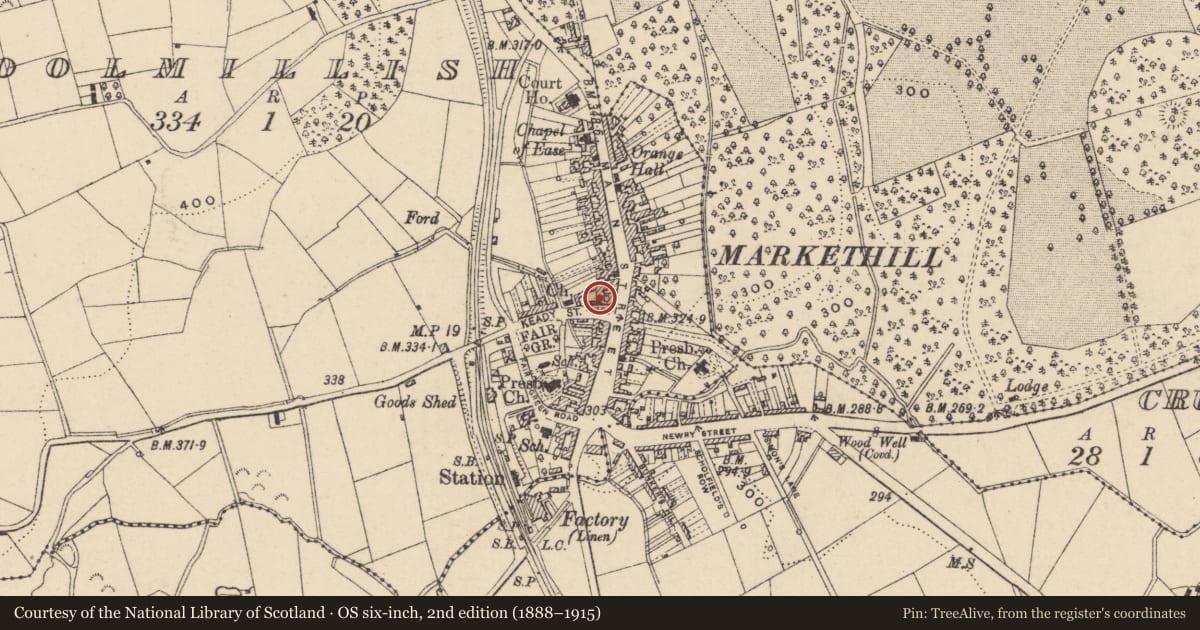 Ordnance Survey six-inch map, 2nd edition (1888–1915) covering the location of 3 Keady St., Armagh City, Banbridge and Craigavon, with a pin at the register's coordinates