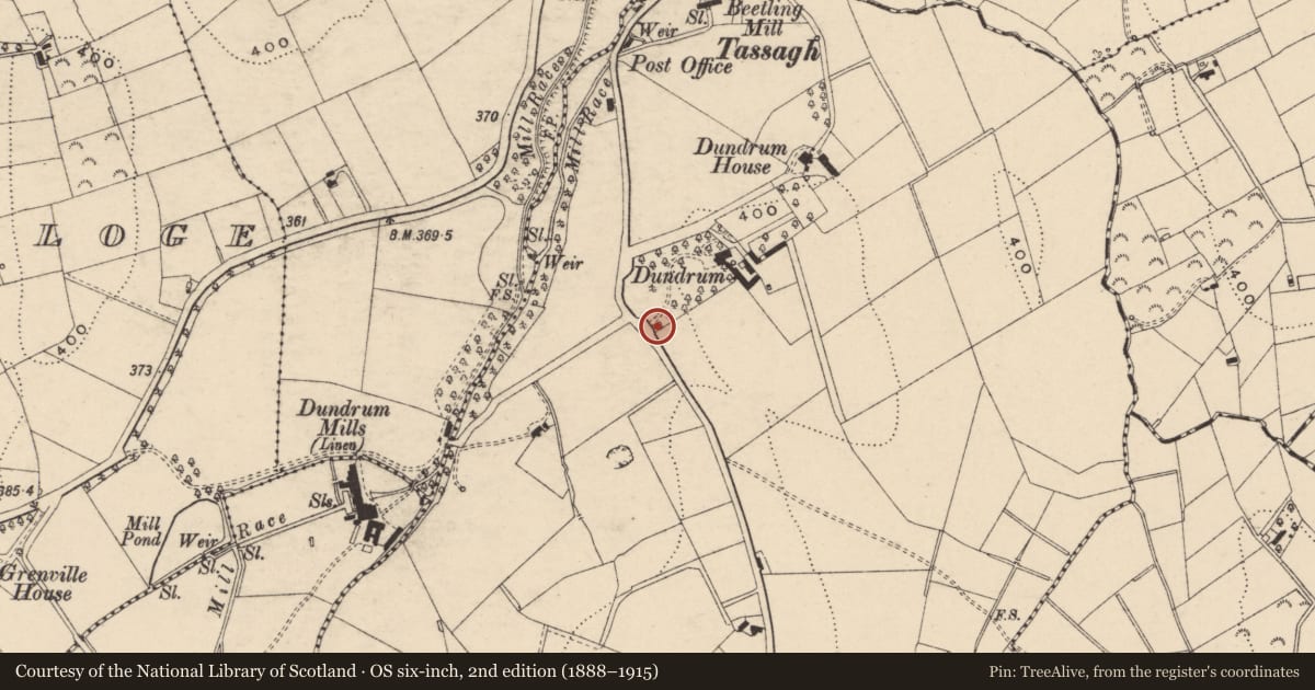 Ordnance Survey six-inch map, 2nd edition (1888–1915) covering the location of Gates Of Dundrum, Armagh City, Banbridge and Craigavon, with a pin at the register's coordinates