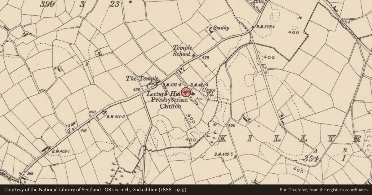 Ordnance Survey six-inch map, 2nd edition (1888–1915) covering the location of HALL, Armagh City, Banbridge and Craigavon, with a pin at the register's coordinates
