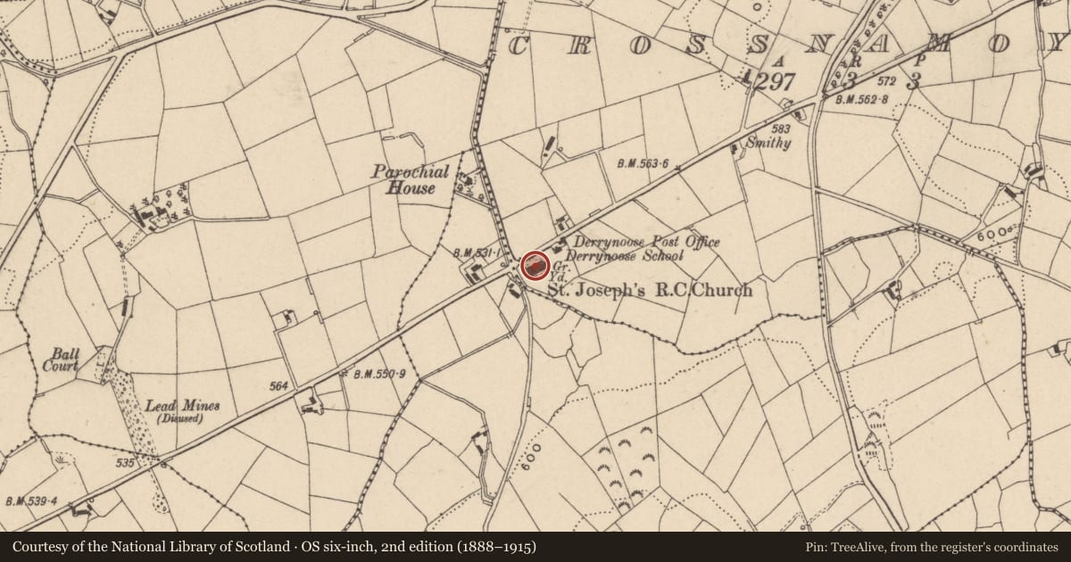 Ordnance Survey six-inch map, 2nd edition (1888–1915) covering the location of St. Joseph'S R C CHURCH, Armagh City, Banbridge and Craigavon, with a pin at the register's coordinates