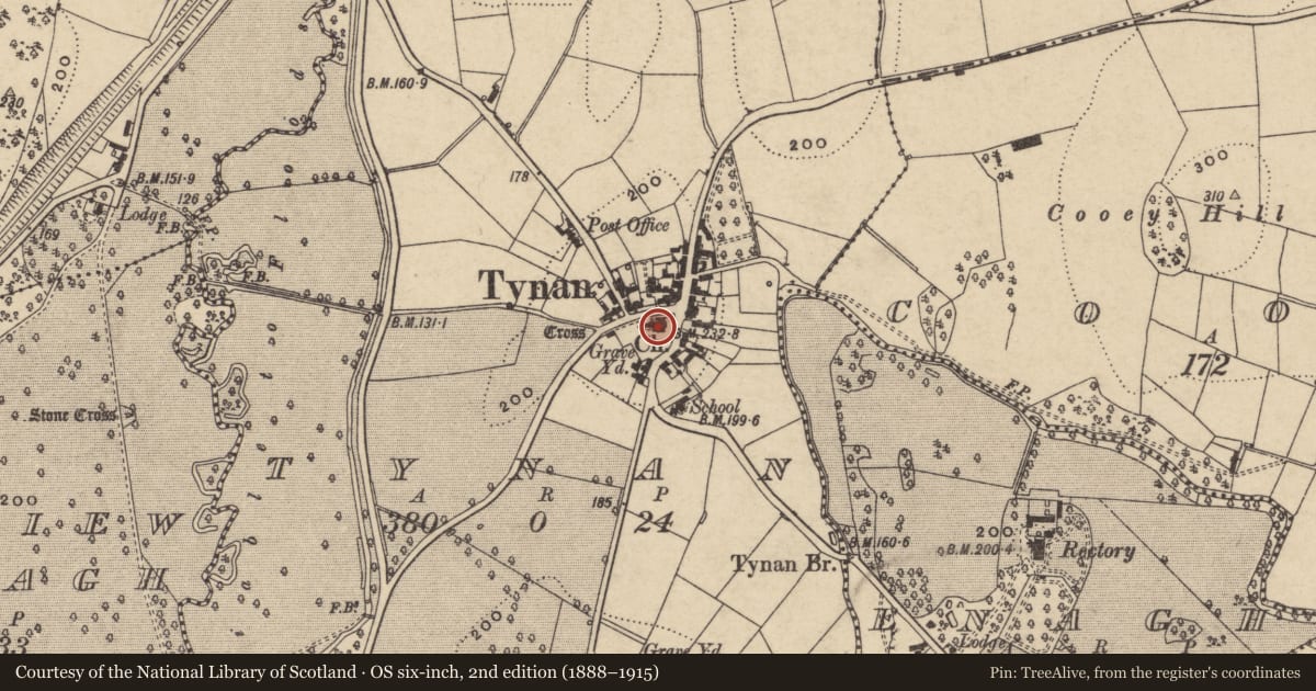 Ordnance Survey six-inch map, 2nd edition (1888–1915) covering the location of St. Vindic'S Church, Armagh City, Banbridge and Craigavon, with a pin at the register's coordinates