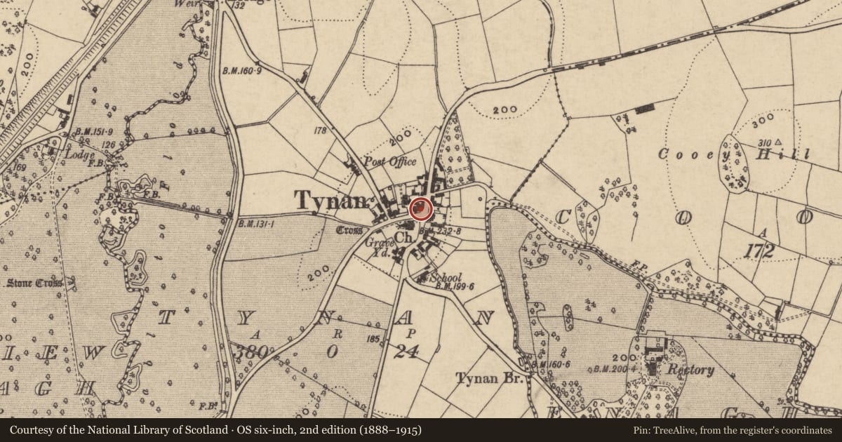 Ordnance Survey six-inch map, 2nd edition (1888–1915) covering the location of The Old Court House, Armagh City, Banbridge and Craigavon, with a pin at the register's coordinates