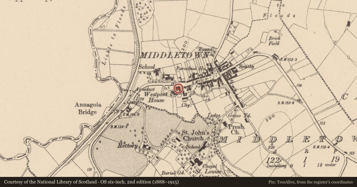Ordnance Survey six-inch map, 2nd edition (1888–1915) covering the location of The White House, Armagh City, Banbridge and Craigavon, with a pin at the register's coordinates