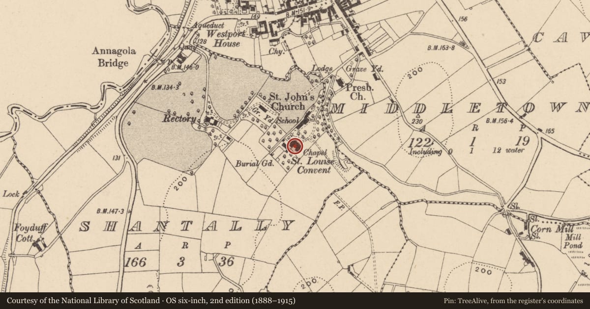 Ordnance Survey six-inch map, 2nd edition (1888–1915) covering the location of St. Louis Convent, Shantally, Armagh City, Banbridge and Craigavon, with a pin at the register's coordinates