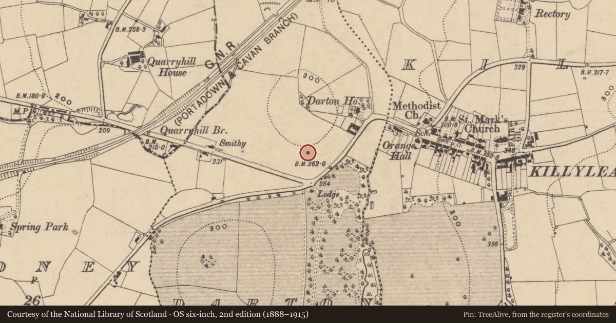 Ordnance Survey six-inch map, 2nd edition (1888–1915) covering the location of Gate Lodge, with a pin at the register's coordinates