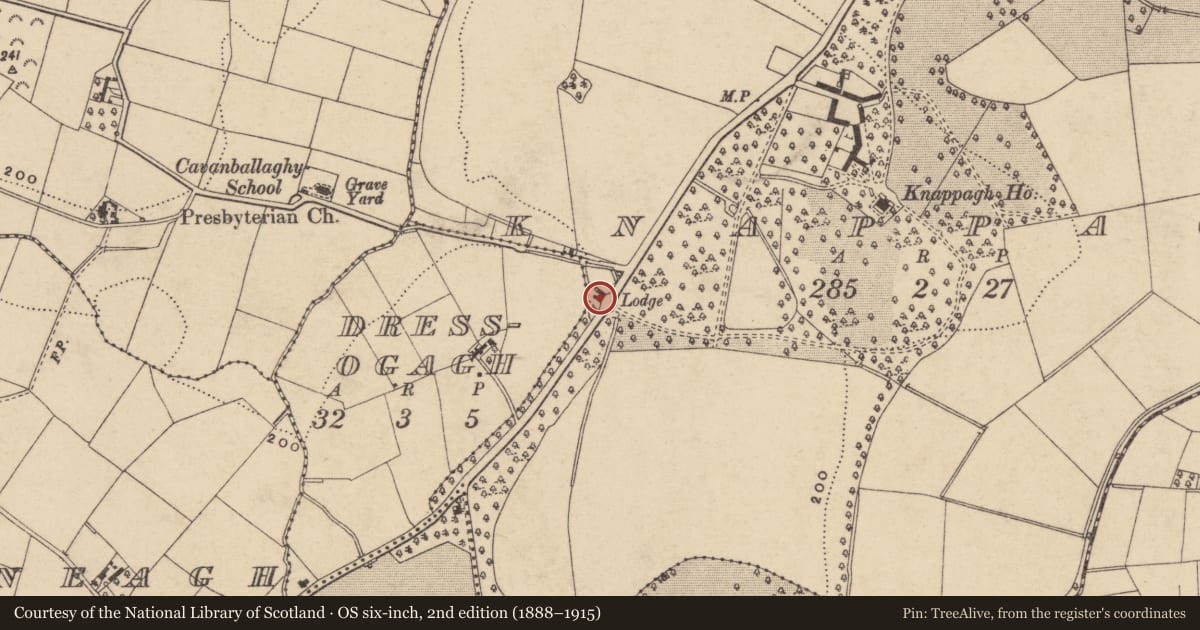 Ordnance Survey six-inch map, 2nd edition (1888–1915) covering the location of West Lodge, Armagh City, Banbridge and Craigavon, with a pin at the register's coordinates