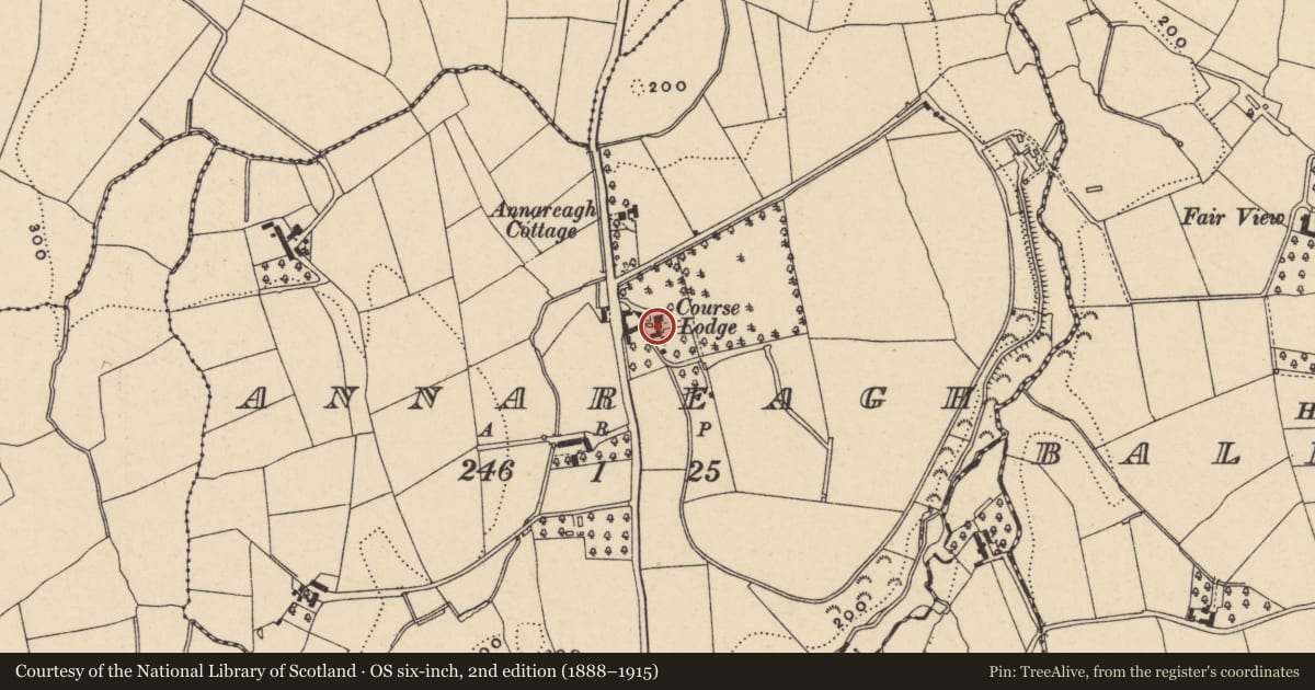 Ordnance Survey six-inch map, 2nd edition (1888–1915) covering the location of Course Lodge, Armagh City, Banbridge and Craigavon, with a pin at the register's coordinates