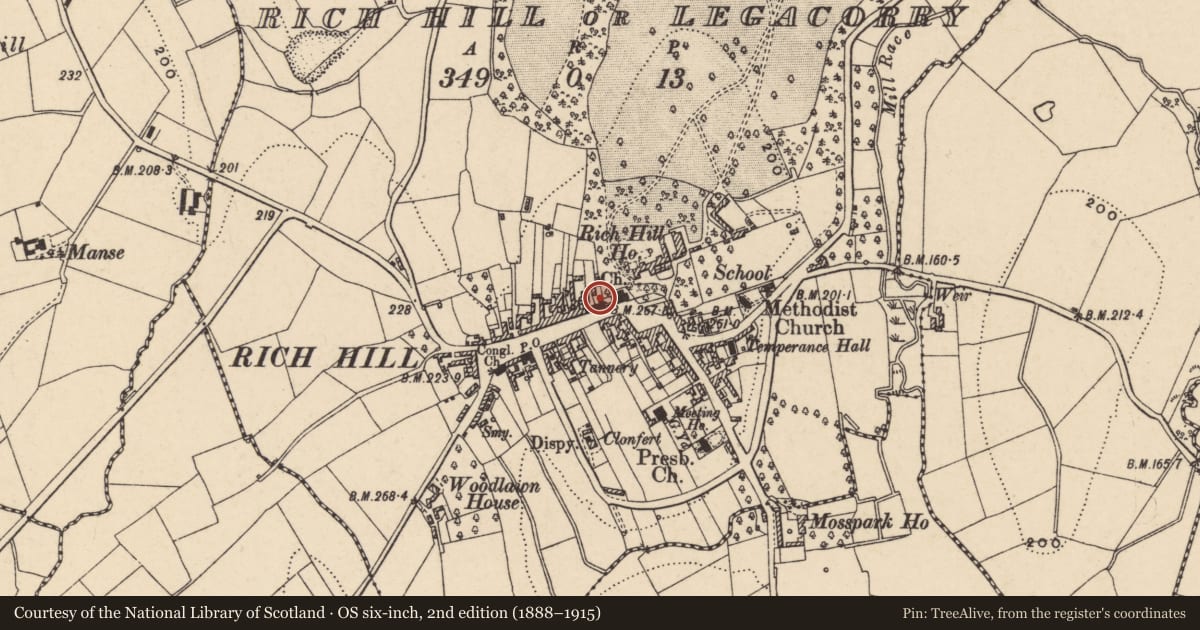 Ordnance Survey six-inch map, 2nd edition (1888–1915) covering the location of St. Matthew'S Church Hall, Armagh City, Banbridge and Craigavon, with a pin at the register's coordinates
