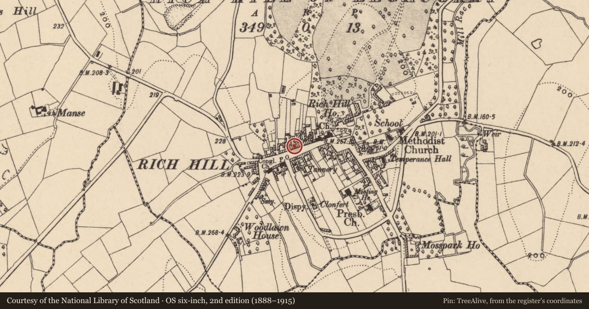 Ordnance Survey six-inch map, 2nd edition (1888–1915) covering the location of 26-28 Main St., Armagh City, Banbridge and Craigavon, with a pin at the register's coordinates