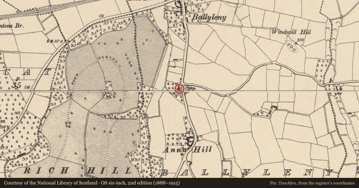 Ordnance Survey six-inch map, 2nd edition (1888–1915) covering the location of 46 Legacorry Road, Armagh City, Banbridge and Craigavon, with a pin at the register's coordinates