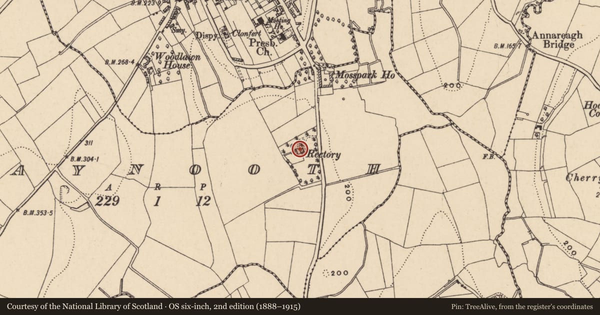 Ordnance Survey six-inch map, 2nd edition (1888–1915) covering the location of The Rectory, with a pin at the register's coordinates
