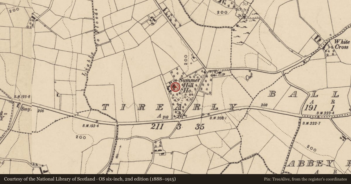 Ordnance Survey six-inch map, 2nd edition (1888–1915) covering the location of Summer Hill House, Armagh City, Banbridge and Craigavon, with a pin at the register's coordinates