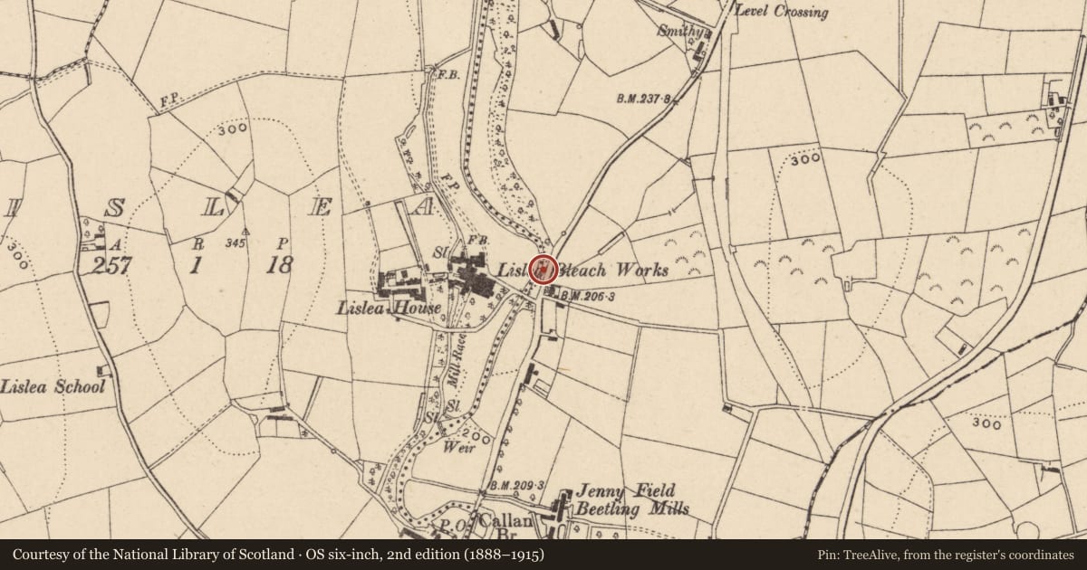 Ordnance Survey six-inch map, 2nd edition (1888–1915) covering the location of Bridge At Lislea House, Armagh City, Banbridge and Craigavon, with a pin at the register's coordinates