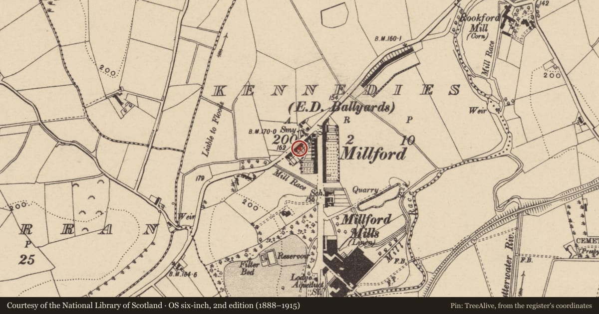 Ordnance Survey six-inch map, 2nd edition (1888–1915) covering the location of 1-22 Monaghan St., Armagh City, Banbridge and Craigavon, with a pin at the register's coordinates