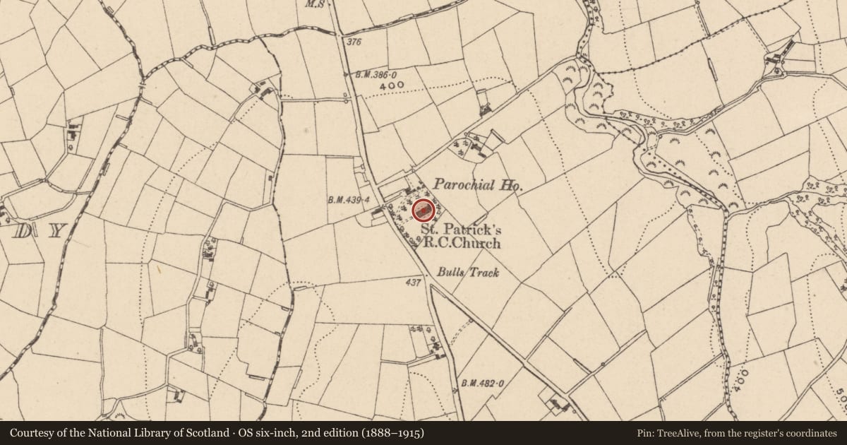 Ordnance Survey six-inch map, 2nd edition (1888–1915) covering the location of St. Patrick'S R C CHURCH, Armagh City, Banbridge and Craigavon, with a pin at the register's coordinates