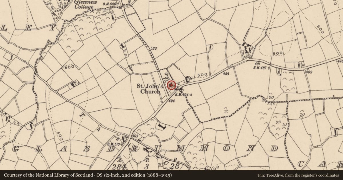 Ordnance Survey six-inch map, 2nd edition (1888–1915) covering the location of St. John'S Church, Armagh City, Banbridge and Craigavon, with a pin at the register's coordinates