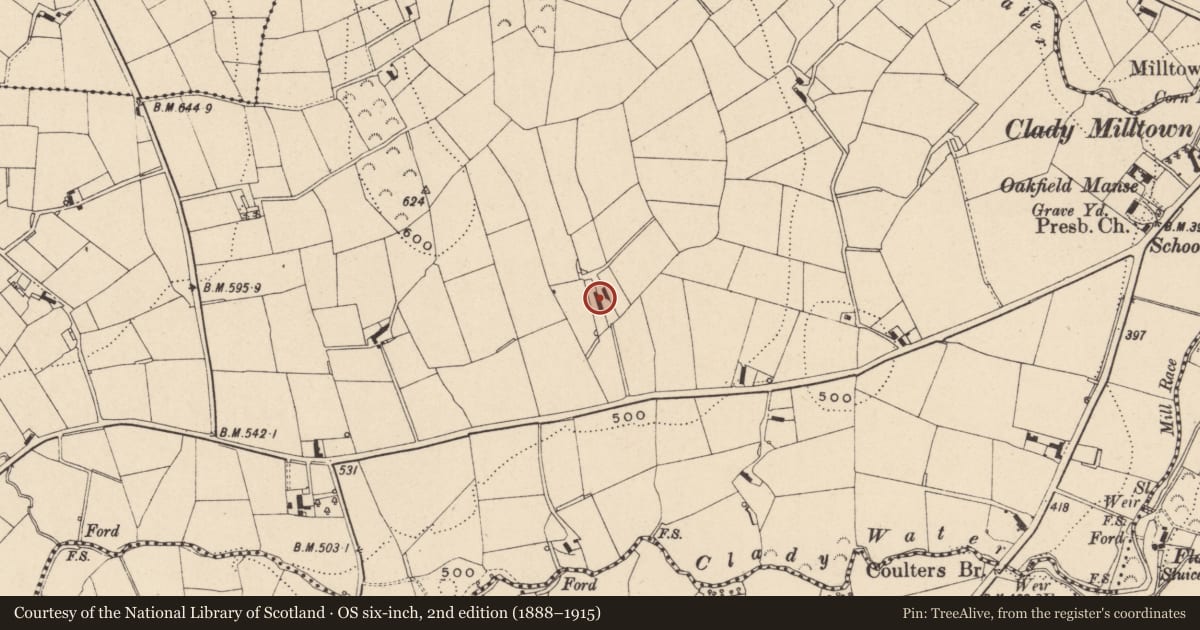 Ordnance Survey six-inch map, 2nd edition (1888–1915) covering the location of 19 Cladymore Road, Clady More, Armagh City, Banbridge and Craigavon, with a pin at the register's coordinates