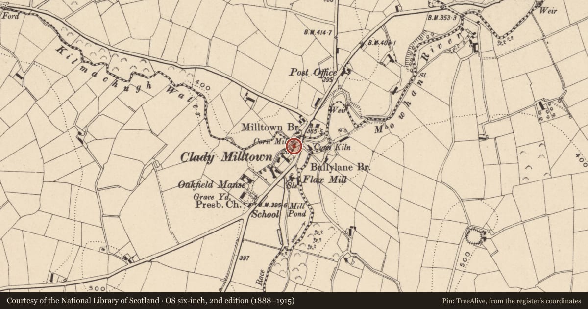 Ordnance Survey six-inch map, 2nd edition (1888–1915) covering the location of Corn Mill, Armagh City, Banbridge and Craigavon, with a pin at the register's coordinates