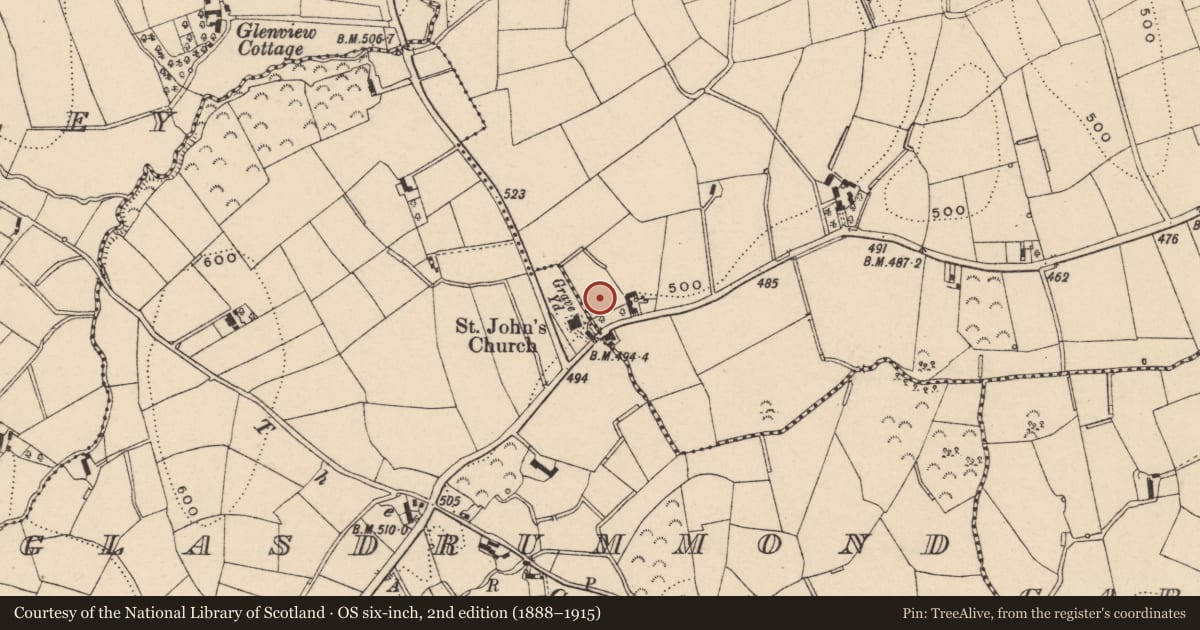 Ordnance Survey six-inch map, 2nd edition (1888–1915) covering the location of Kilclooney Parish Hall, Armagh City, Banbridge and Craigavon, with a pin at the register's coordinates