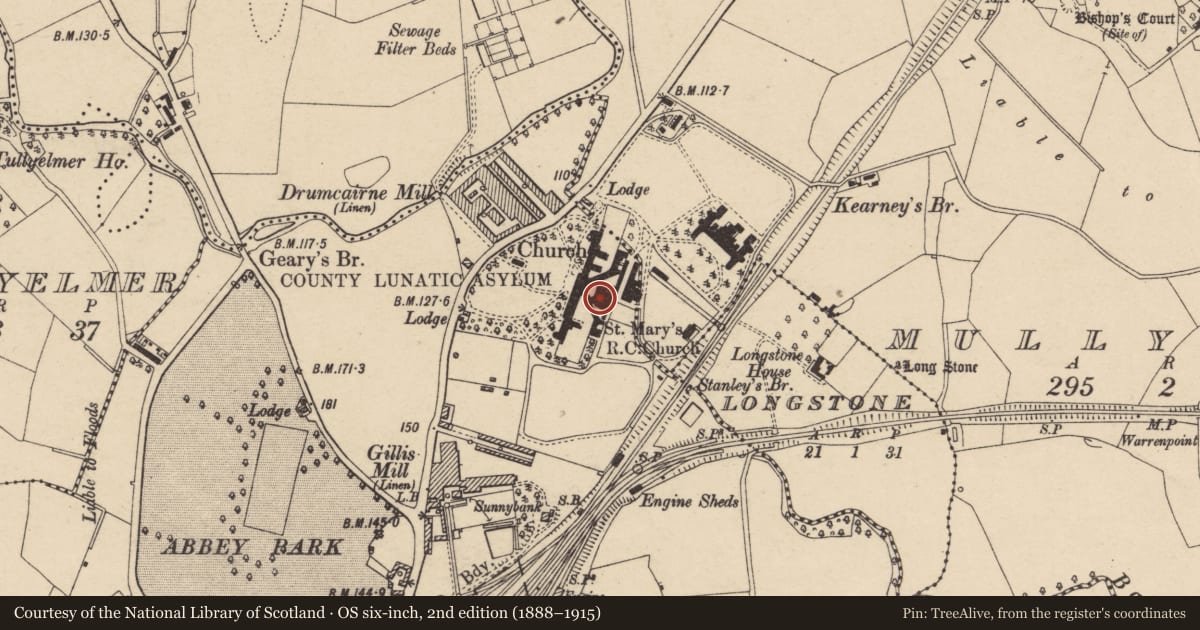 Ordnance Survey six-inch map, 2nd edition (1888–1915) covering the location of Main Building Of St. Luke'S Hospital, Armagh City, Banbridge and Craigavon, with a pin at the register's coordinates