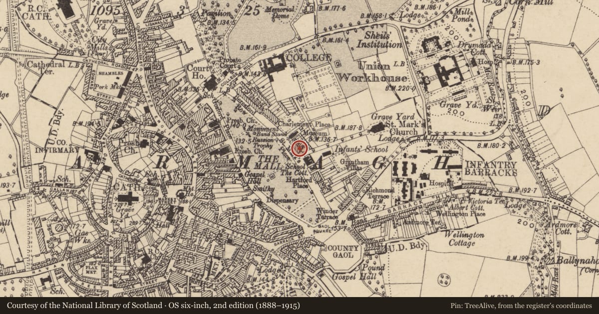Ordnance Survey six-inch map, 2nd edition (1888–1915) covering the location of 4 St. Mark'S Place, Armagh City, Banbridge and Craigavon, with a pin at the register's coordinates