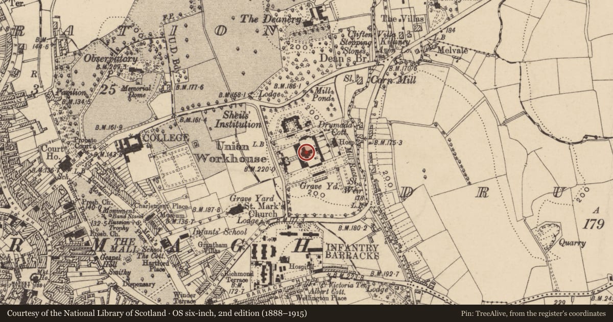 Ordnance Survey six-inch map, 2nd edition (1888–1915) covering the location of Kitchen And Canteen, Armagh City, Banbridge and Craigavon, with a pin at the register's coordinates