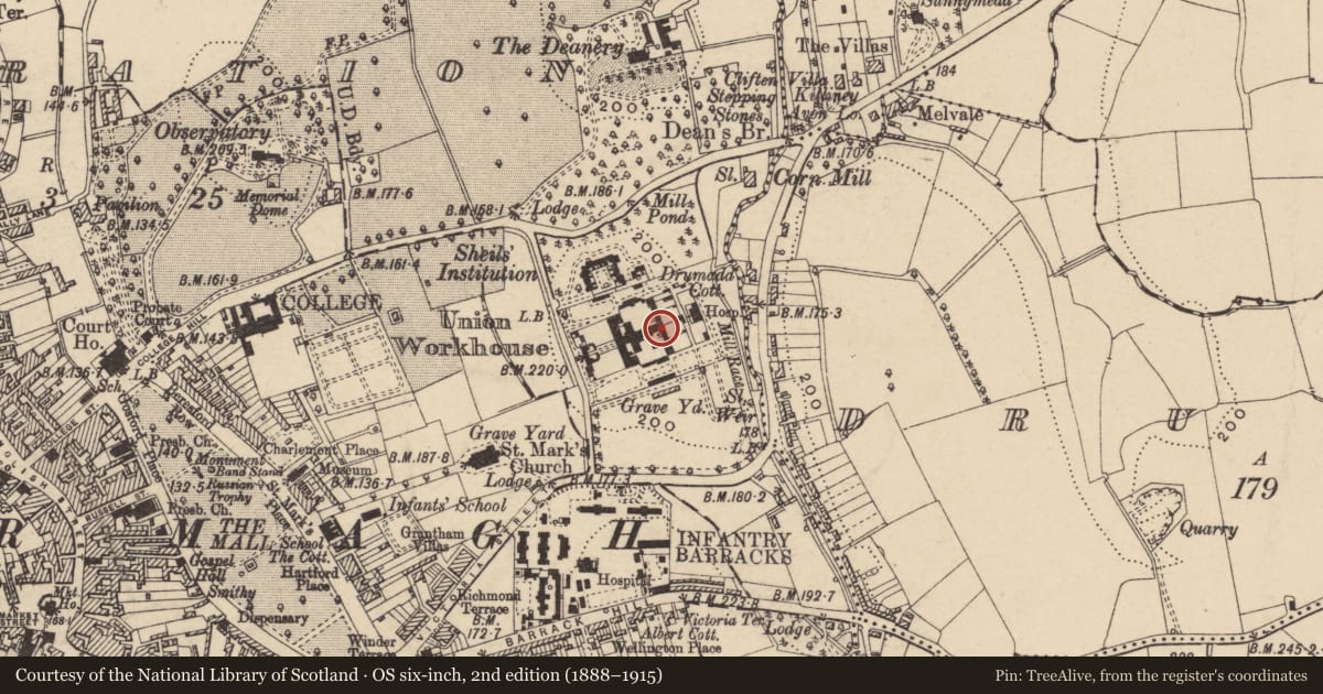 Ordnance Survey six-inch map, 2nd edition (1888–1915) covering the location of Remaining Part Of Geriatric Block, Armagh City, Banbridge and Craigavon, with a pin at the register's coordinates
