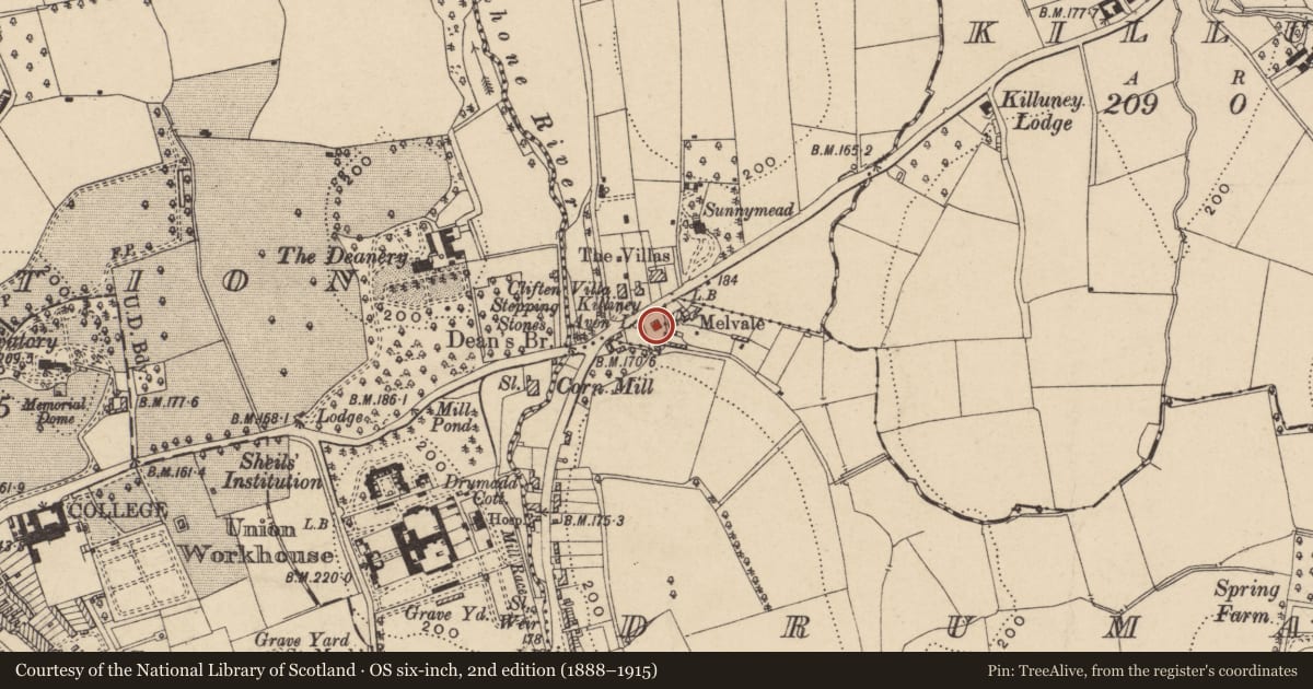 Ordnance Survey six-inch map, 2nd edition (1888–1915) covering the location of Avon Lodge, Armagh City, Banbridge and Craigavon, with a pin at the register's coordinates