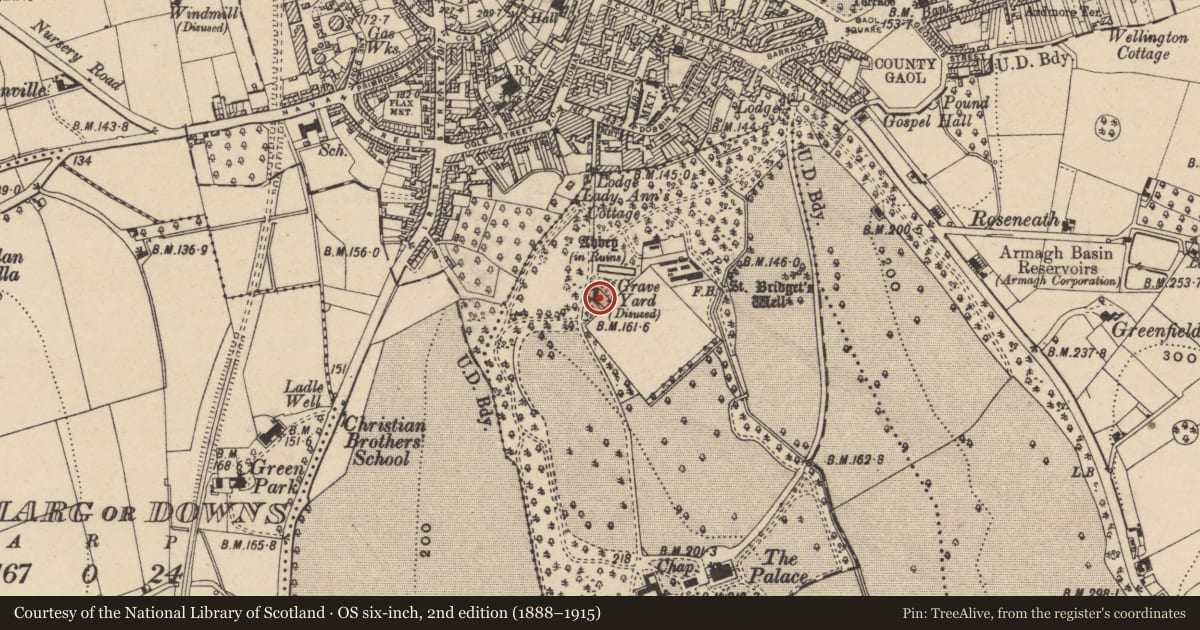 Ordnance Survey six-inch map, 2nd edition (1888–1915) covering the location of Gardener'S House, Armagh City, Banbridge and Craigavon, with a pin at the register's coordinates