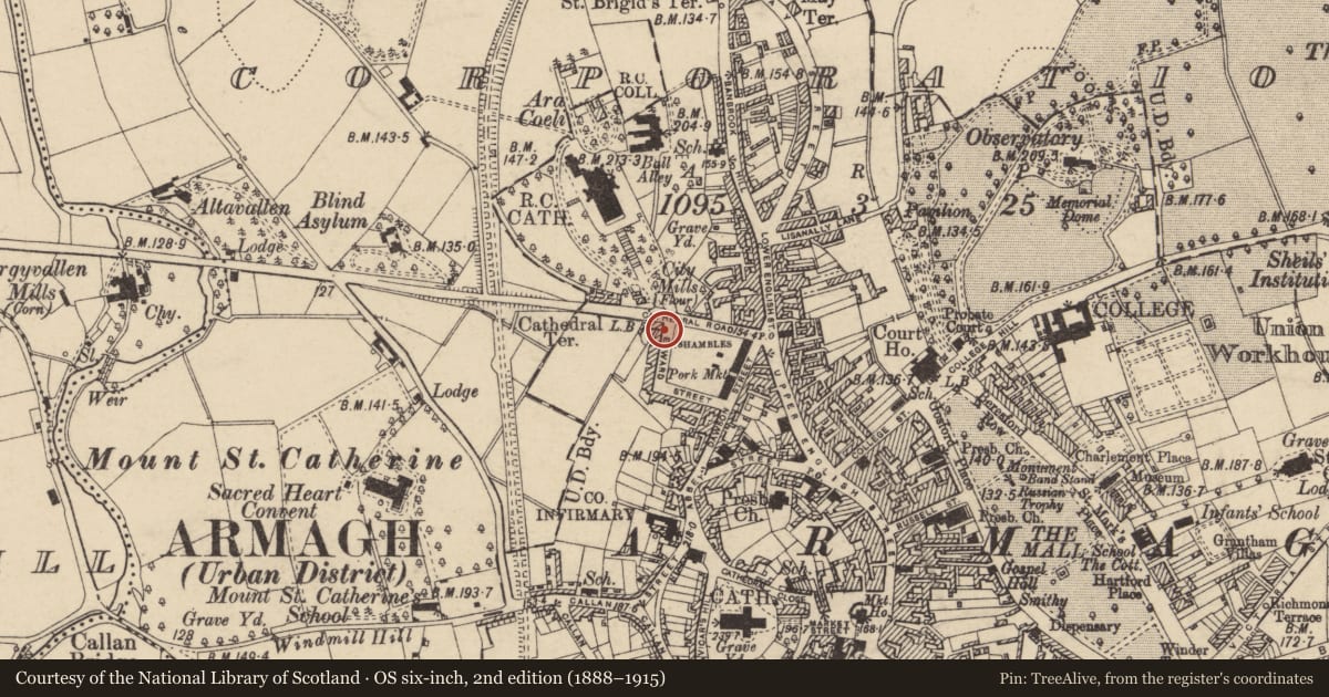Ordnance Survey six-inch map, 2nd edition (1888–1915) covering the location of 8 Cathedral Road Aka Cathedral View/Edward St (May Be Referred To As No.4), Armagh City, Banbridge and Craigavon, with a pin at the register's coordinates