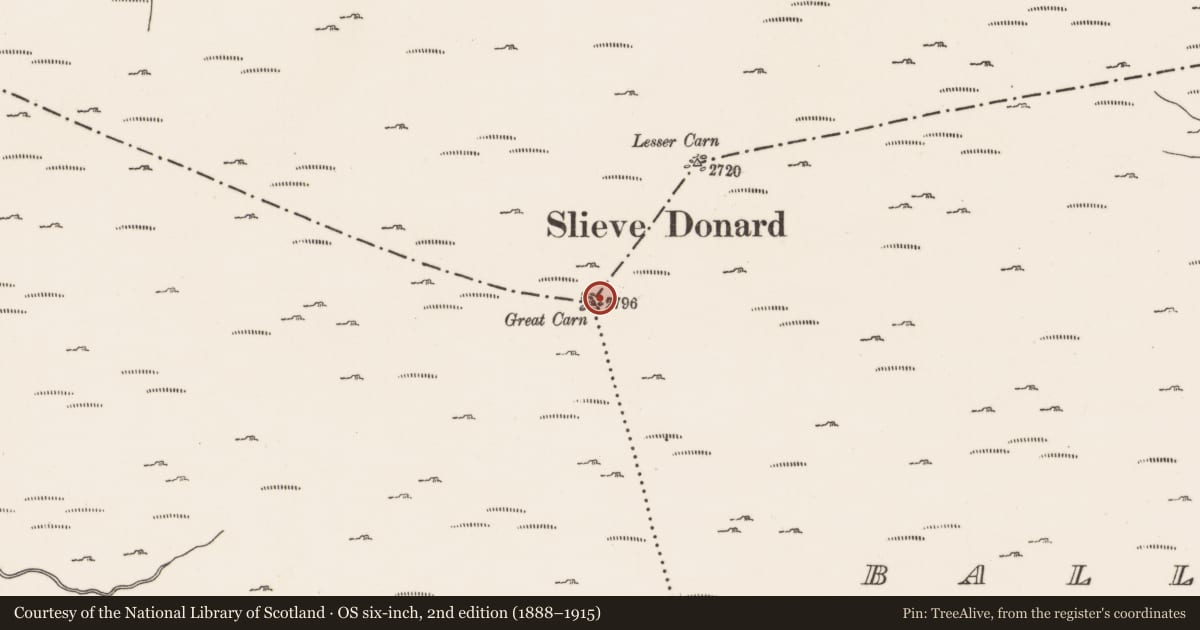 Ordnance Survey six-inch map, 2nd edition (1888–1915) covering the location of Tower, Mullartown Upper, Newry, Mourne and Down, with a pin at the register's coordinates
