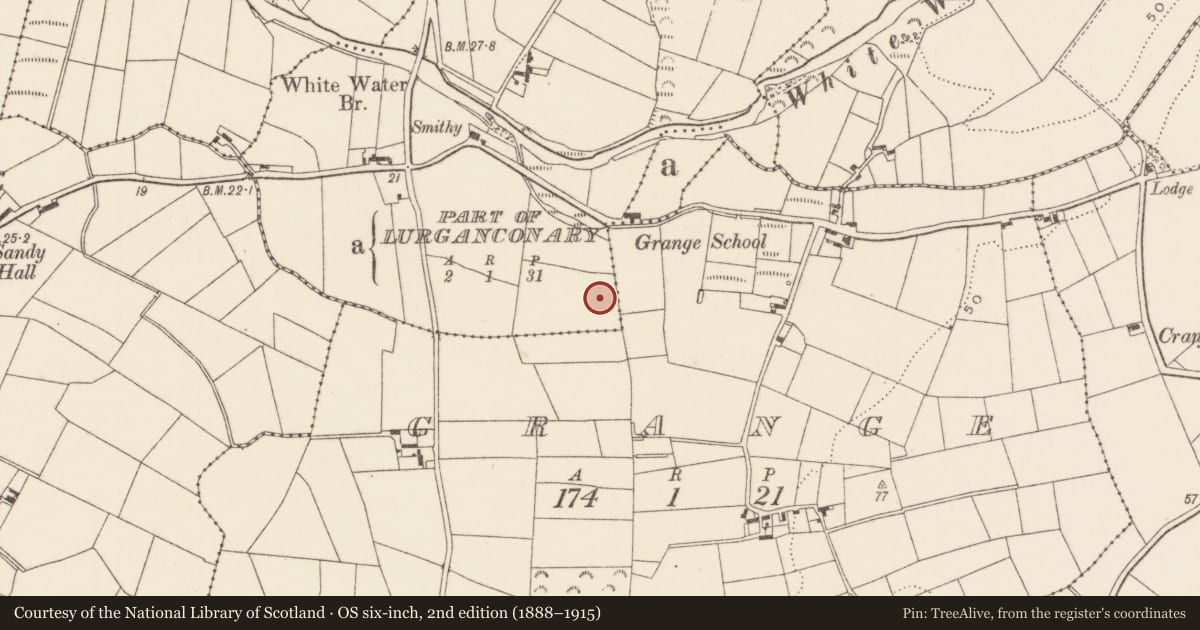 Ordnance Survey six-inch map, 2nd edition (1888–1915) covering the location of WW2 Structure, Lurganreagh, Newry, Mourne and Down, with a pin at the register's coordinates