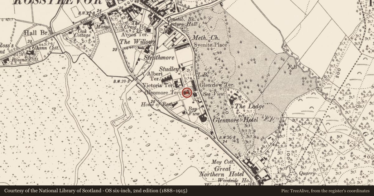 Ordnance Survey six-inch map, 2nd edition (1888–1915) covering the location of 42 Victoria Square, Newry, Mourne and Down, with a pin at the register's coordinates