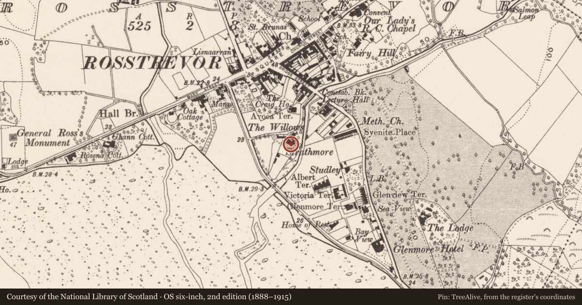Ordnance Survey six-inch map, 2nd edition (1888–1915) covering the location of Strathmore, with a pin at the register's coordinates
